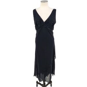 Vintage Y2K Whimsigoth Babydoll Dress 14W Dark Fairy Romance Beaded Hanky Hem